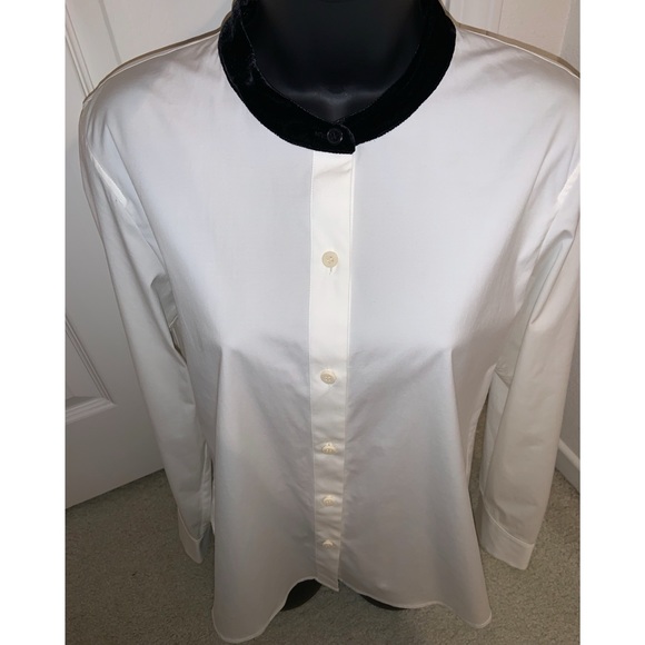 Theory Detachable Velvet Collar Fancy Button Down White Shirt –– NWT - Picture 13 of 17